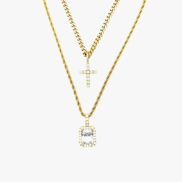 Cross and Stone Set in Yellow Gold