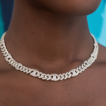Iced Mariner Puffed Cuban Necklace in Yellow Gold