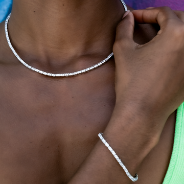 Diamond Tennis Necklace + Bracelet Bundle in White Gold- 2mm
