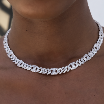 Iced Mariner Puffed Cuban Necklace in White Gold