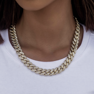 Diamond Cuban Link Necklace in Yellow Gold- 12mm