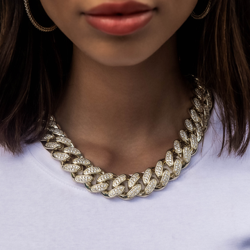 Diamond Cuban Link Necklace in Yellow Gold- 19mm