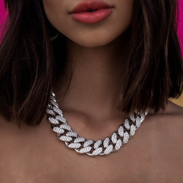 Diamond Cuban Link Necklace in White Gold- 19mm