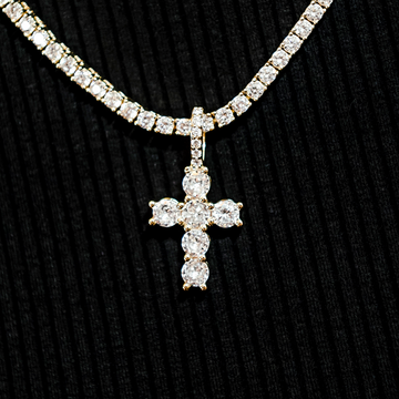 Iced Micro Round Cross in Yellow Gold