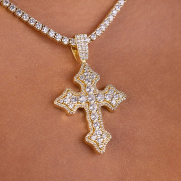 Iced Gothic Cross in Yellow Gold