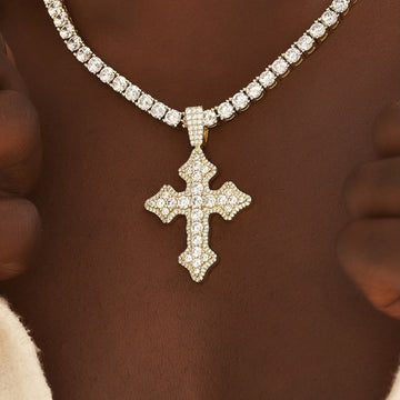 Iced Gothic Cross in Yellow Gold