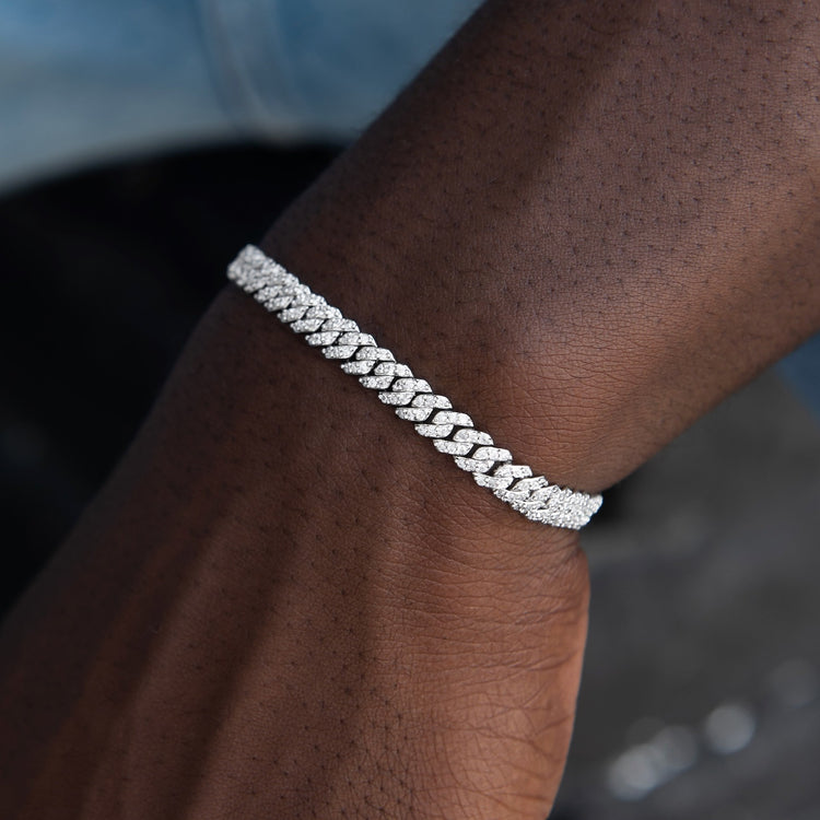 Micro Diamond Prong Cuban Bracelet - 6mm, Size 9, 14K White - The GLD Shop