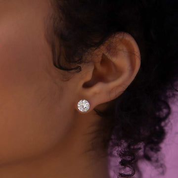 14k Round Cut Diamond Earrings in Yellow Gold