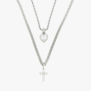 Heart and Cross Set in White Gold