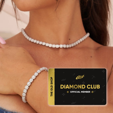 Micro Clustered Tennis Necklace + Bracelet Bundle in White Gold with Diamond Club Card