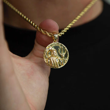 14k Solid Gold Neptune Coin Pendant