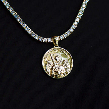 14k Solid Gold Saint Michael Coin Pendant