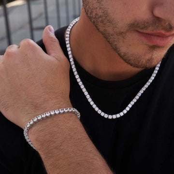 Diamond Tennis Necklaces + Bracelet Bundle in White Gold- 5mm