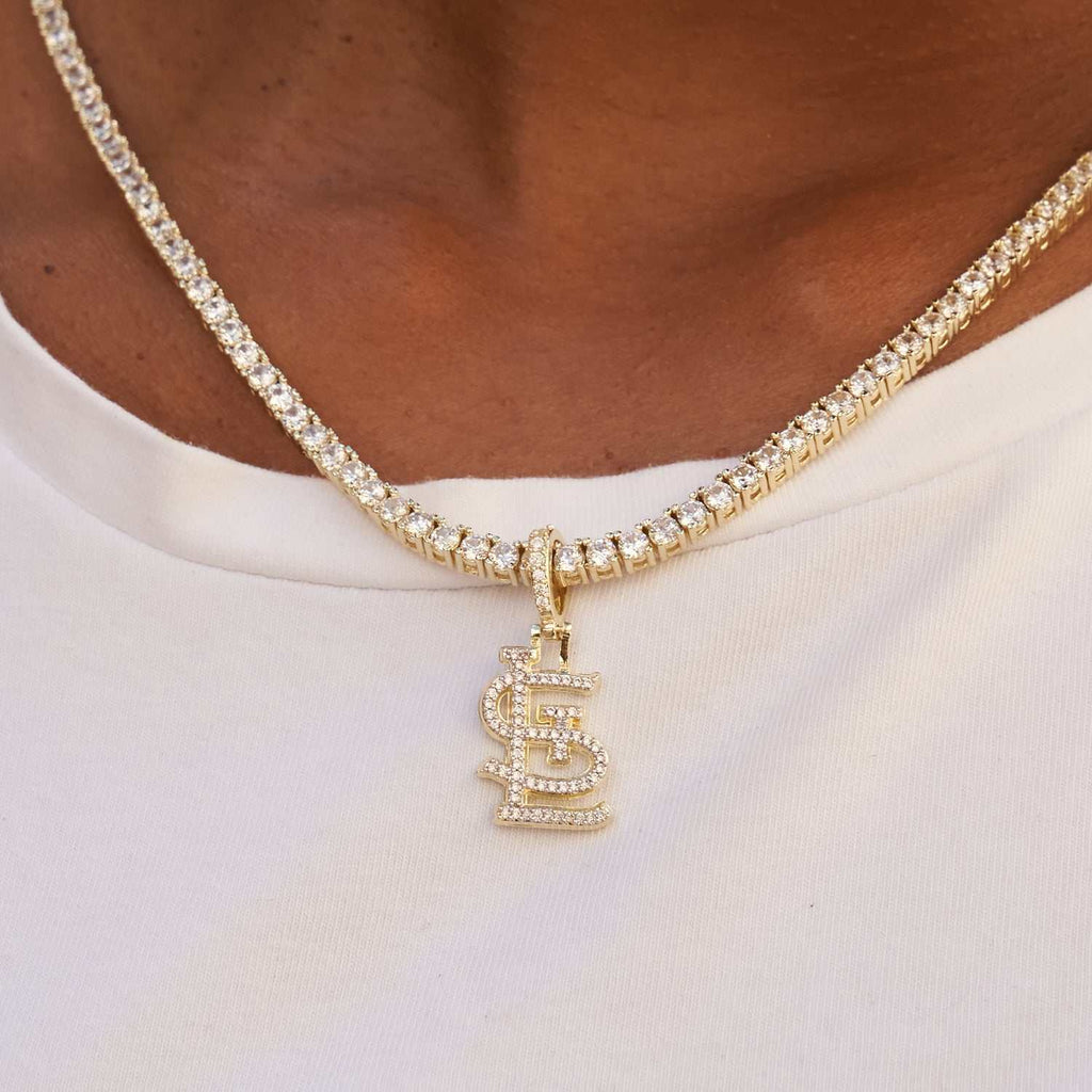 14K Yellow Gold MLB LogoArt St. Louis Cardinals S&L Large Pendant with Necklace