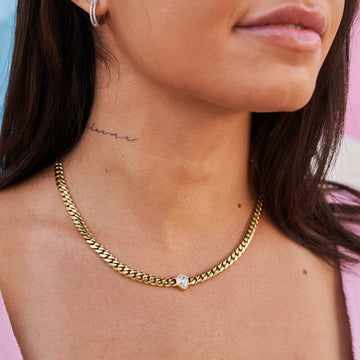 Pear Cut Stone Miami Cuban Necklace - Gold