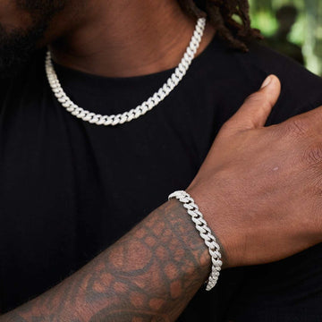 Iced Cuban Chain + Bracelet Bundle in White Gold - 8.5mm