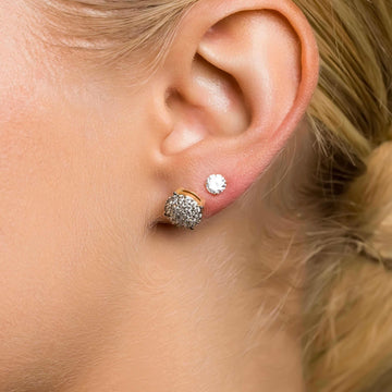 8mm Pave Set Stud Earring in Yellow Gold