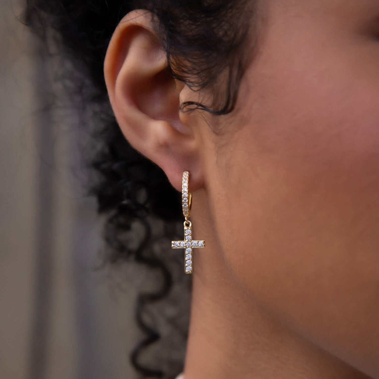 Diamond hoop clearance cross earrings