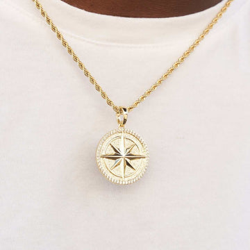 Compass Coin Pendant - Yellow Gold