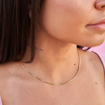 Micro Box Chain Necklace in Yellow Gold