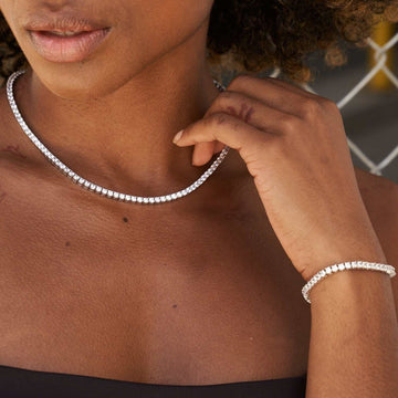 Diamond Tennis Necklace + Bracelet Bundle White Gold- 3mm