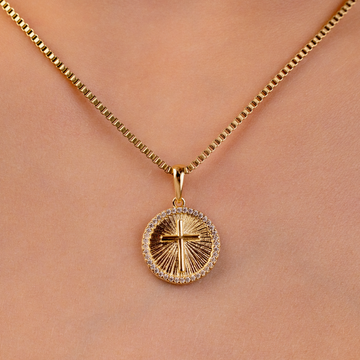 Small Cross Coin Pave Pendant in Gold