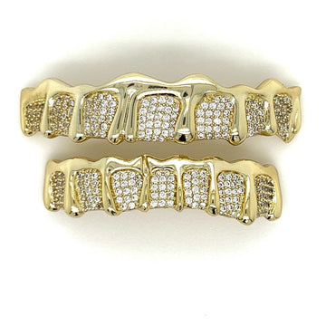 Dripping Iced Grillz In Yellow Gold