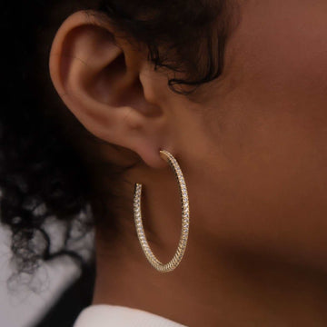 1mm Gold Stone Hoop Earrings