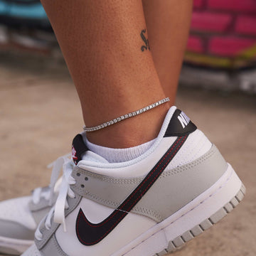 Round Cut Tennis Anklet in White Gold - 3mm