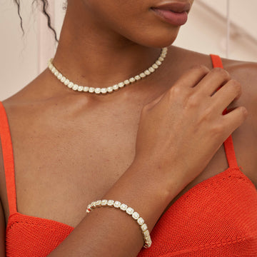 Micro Clustered Tennis Necklace + Bracelet Bundle in Yellow Gold