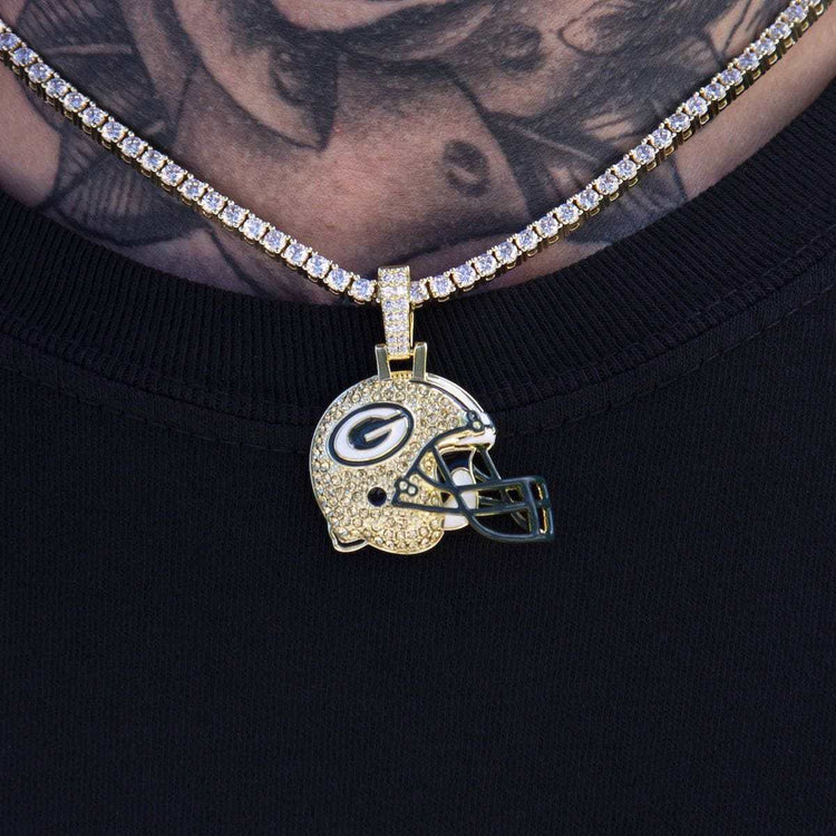 14k Yellow Gold 1994 NFLP Green Bay Packers Helmet Pendant with Matte Finish