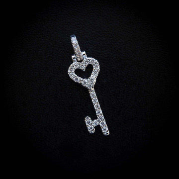 Iced Heart Key Pendant in White Gold