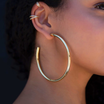 14k Solid Gold Large Tube Hoop Earrings