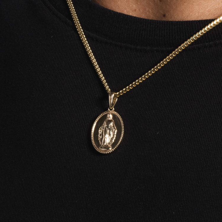 10k Solid Gold Classic Virrgin Mary Pendant Necklace Virrgen Gaudalupe –  Fran & Co Jewelry