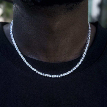 3mm Tennis Necklace + 8.5mm Diamond GLD Link Bracelet + Large Nail Cross Bundle - White Gold