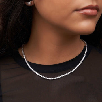 Diamond Tennis Necklace + Anklet Bundle in White Gold - 3mm